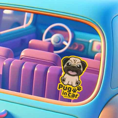 Pug Car Sticker, Pug Cute Dog Vinyl Sticker, Sticks On The Inside Facing Out