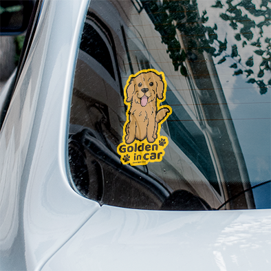 Golden Retriever Car Sticker, Golden Cute Dog Vinyl Sticker, Sticks On The Inside Facing Out