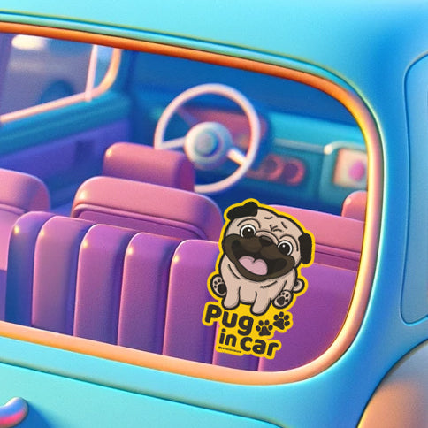 Pug Car Sticker, Pug Cute Dog Vinyl Sticker, Sticks On The Inside Facing Out