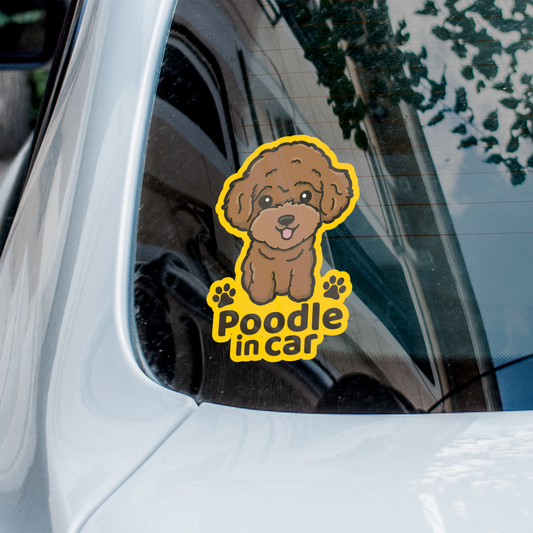Poodle Car Sticker, Poodle Cute Dog Vinyl Sticker, Sticks On The Inside Facing Out