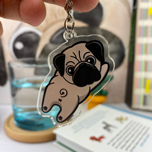 Starling Mike double-sided keychain climbing Pug