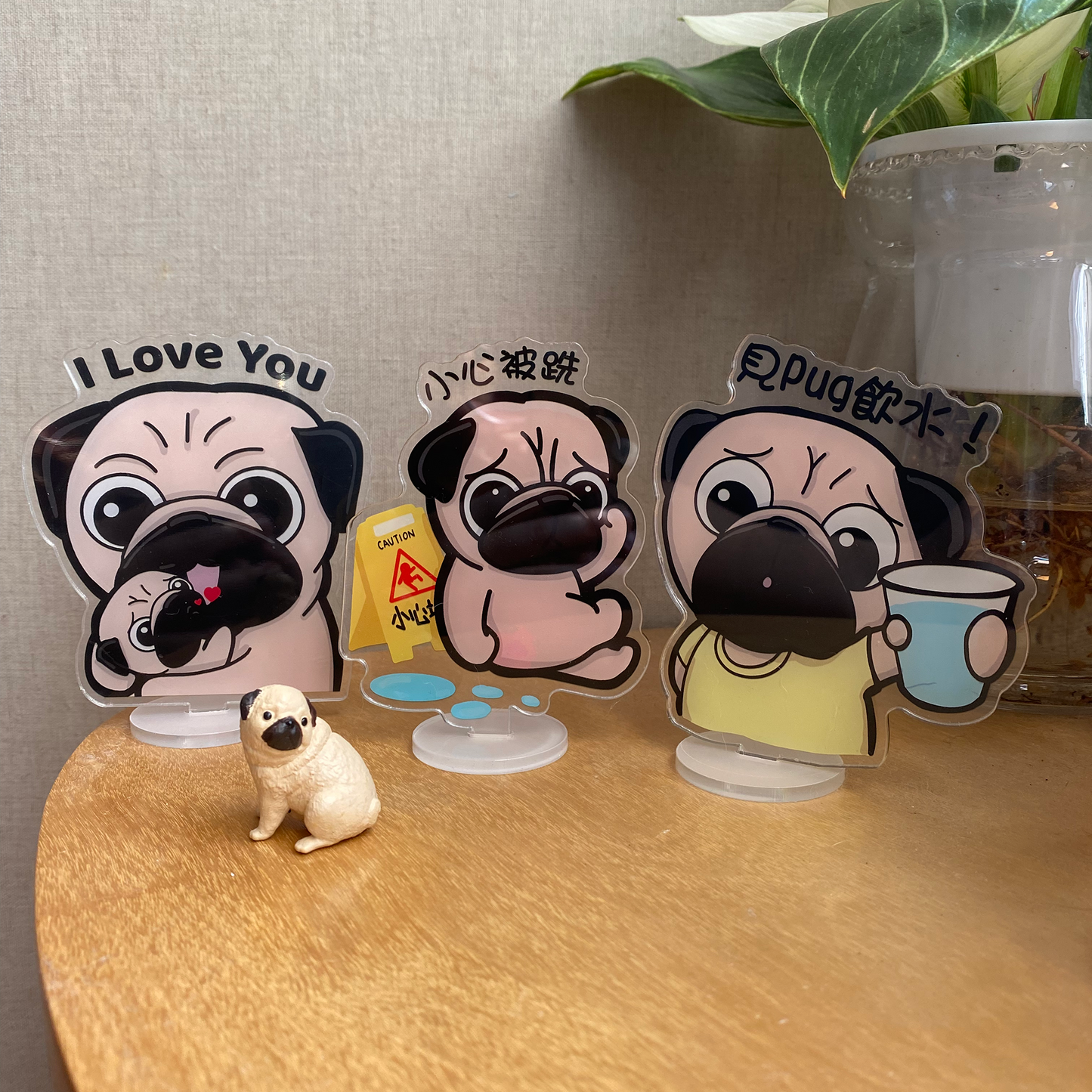 Caution: slippery, Mike the puggy double-sided message stand
