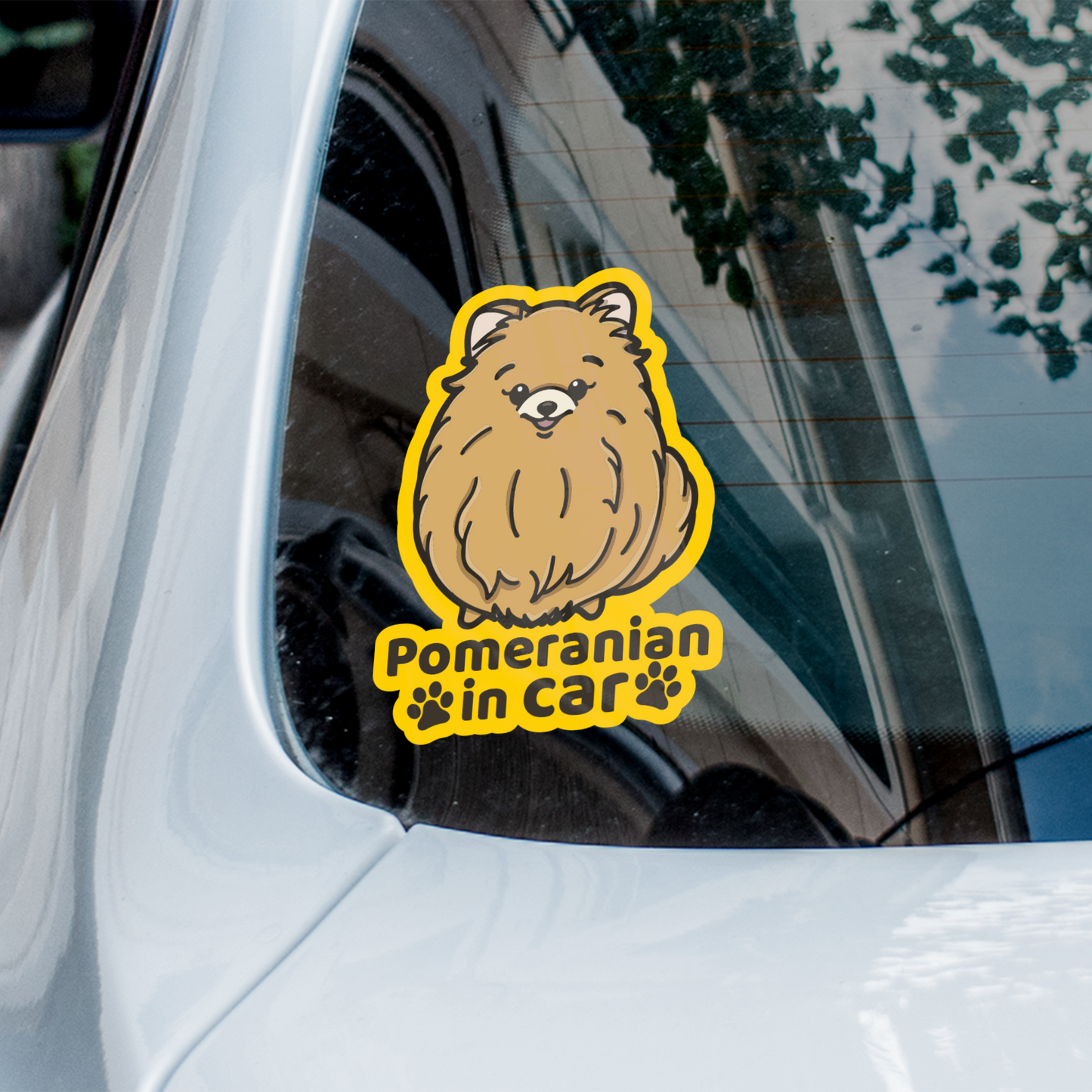 Pomeranian Car Sticker, Pommy Cute Dog Vinyl Sticker, Sticks On The Inside Facing Out