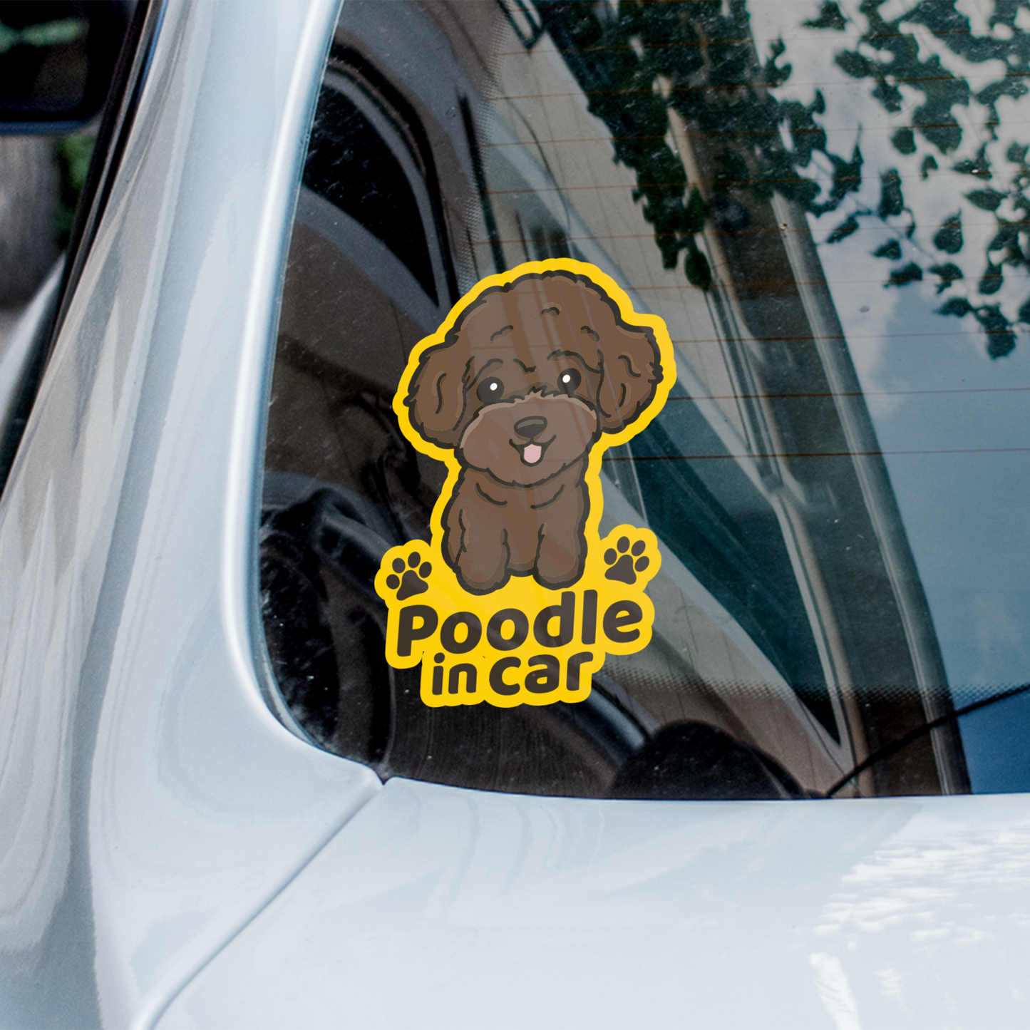 Poodle Car Sticker, Poodle Cute Dog Vinyl Sticker, Sticks On The Inside Facing Out