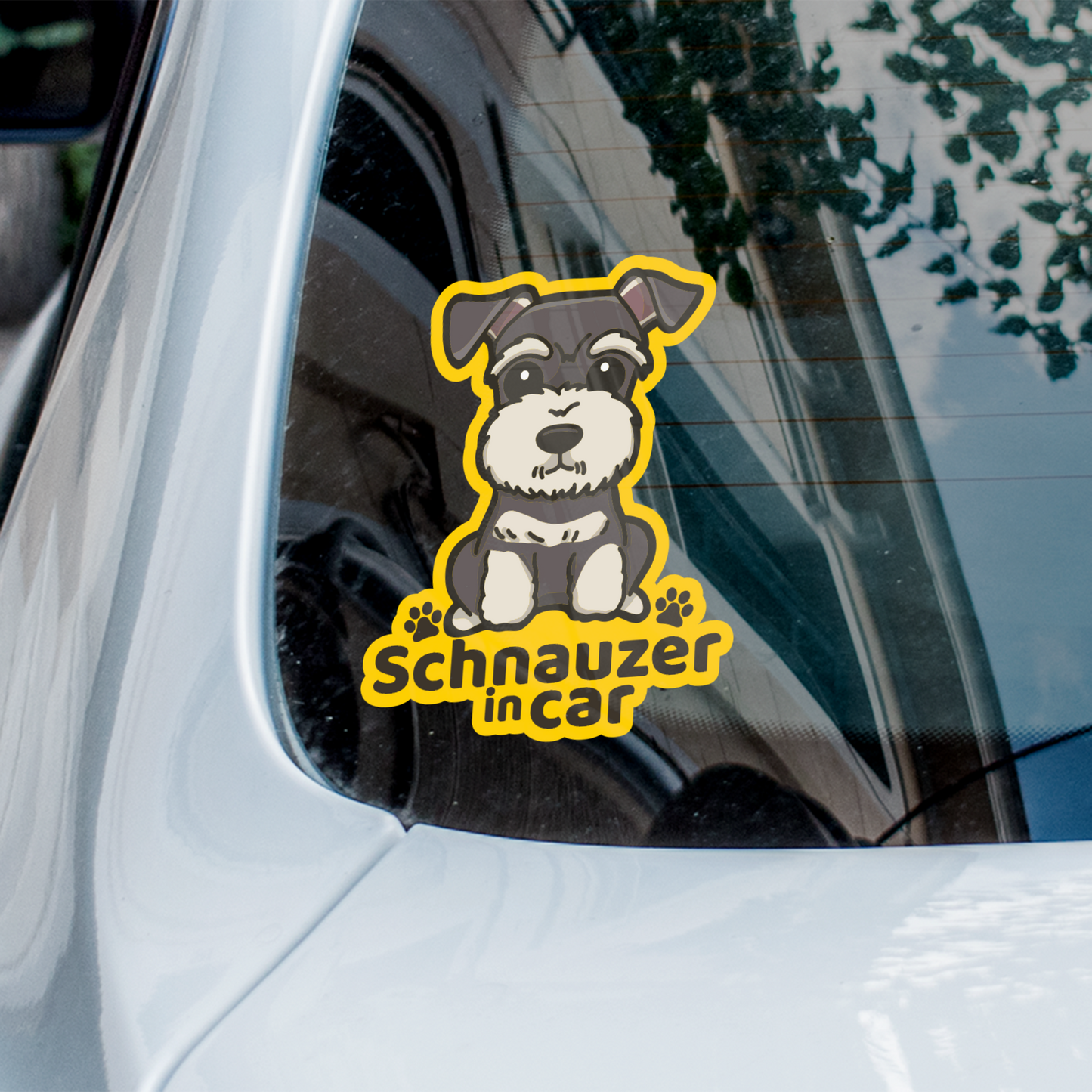 Schnauzer Car Sticker, Cute Schnauzer Dog Vinyl Sticker, Sticks On The Inside Facing Out