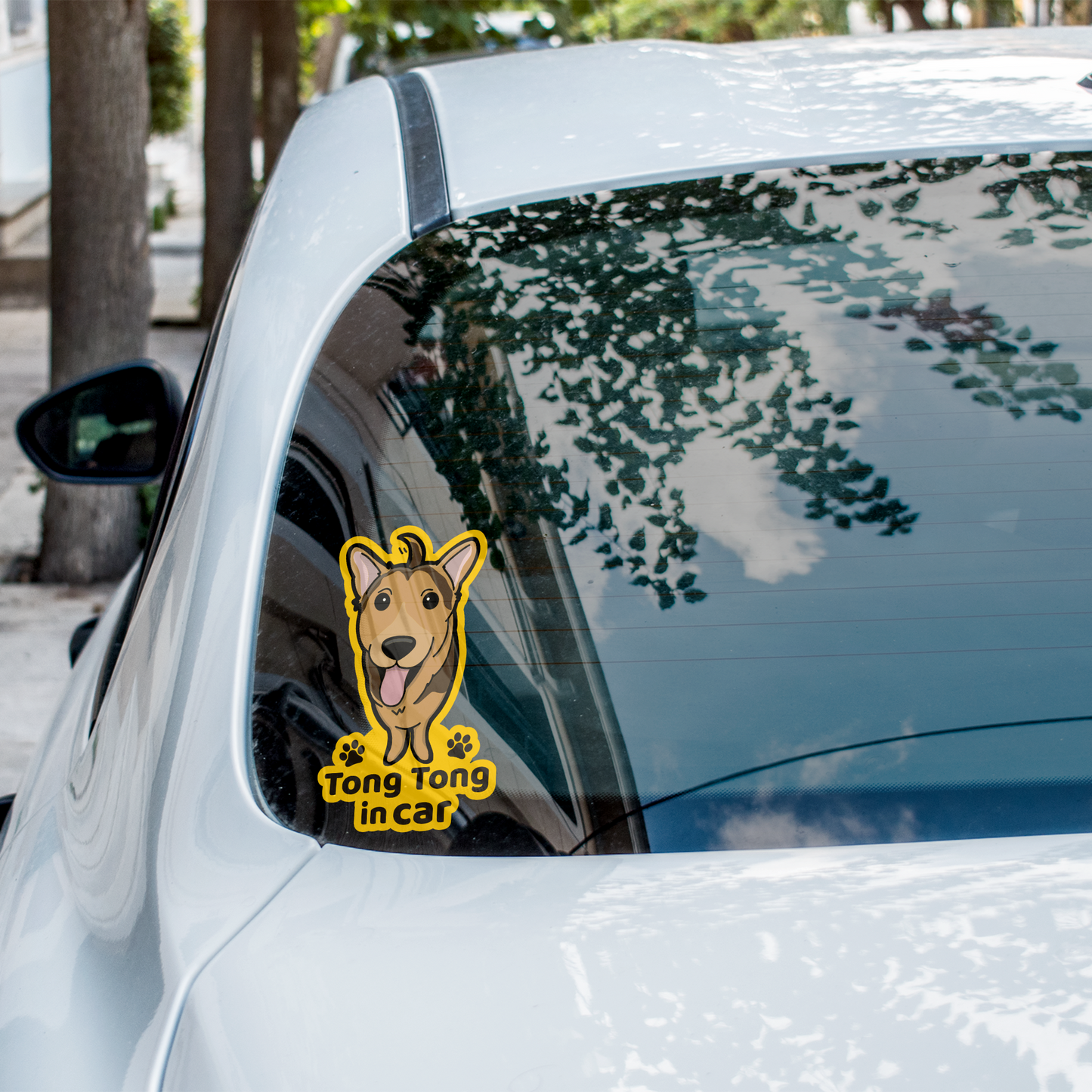 Tong Tong Car Sticker, Mongrel Cute Dog Vinyl Sticker, Sticks On The Inside Facing Out
