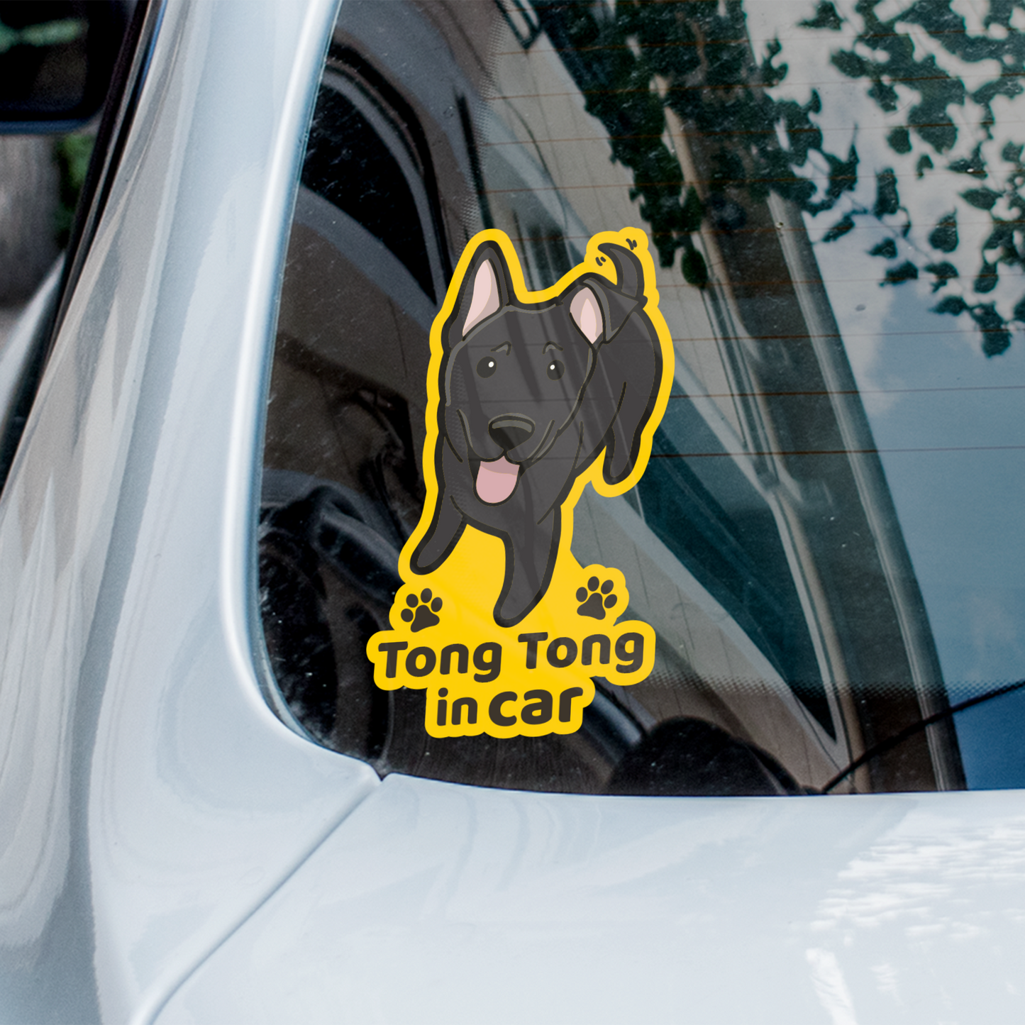 Tong Tong Car Sticker, Mongrel Cute Dog Vinyl Sticker, Sticks On The Inside Facing Out